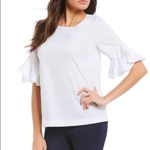 NWT CALVIN KLEIN white ruffle cuff blouse